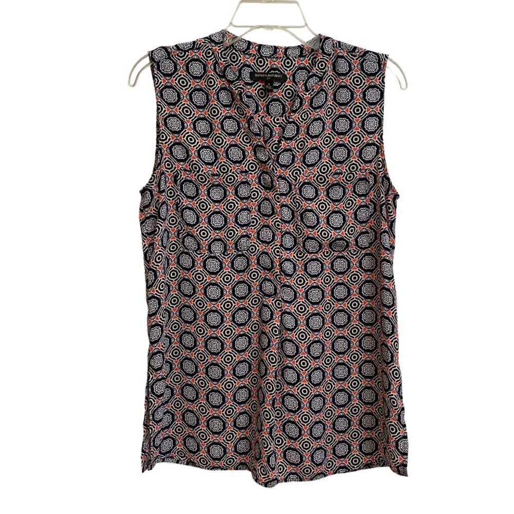 Banana Republic Women's Geometric Print Half-Placket Tank Top Size S Pockets